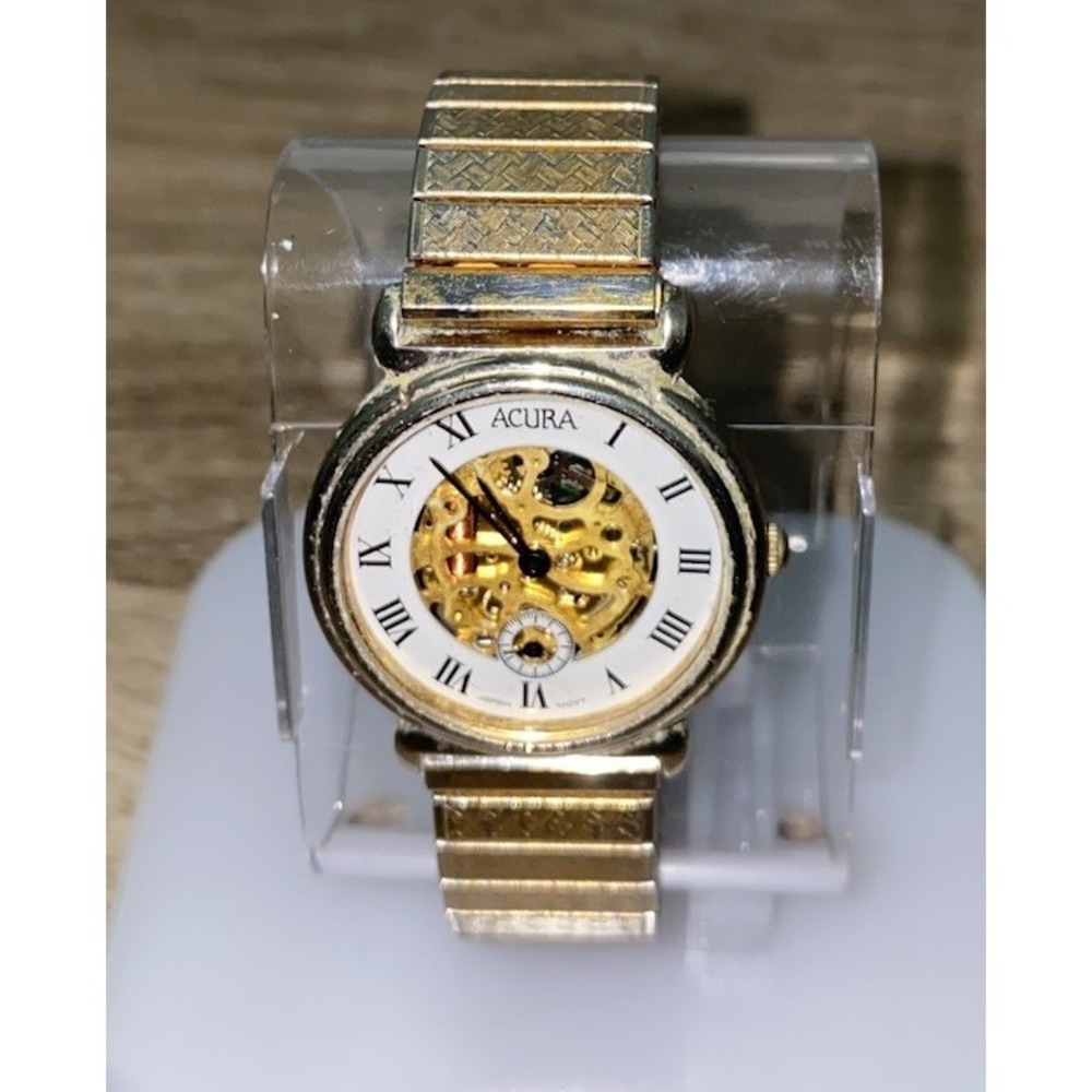 Acura Gold-Tone Vintage Quartz Watch – Expansion Band Skeleton